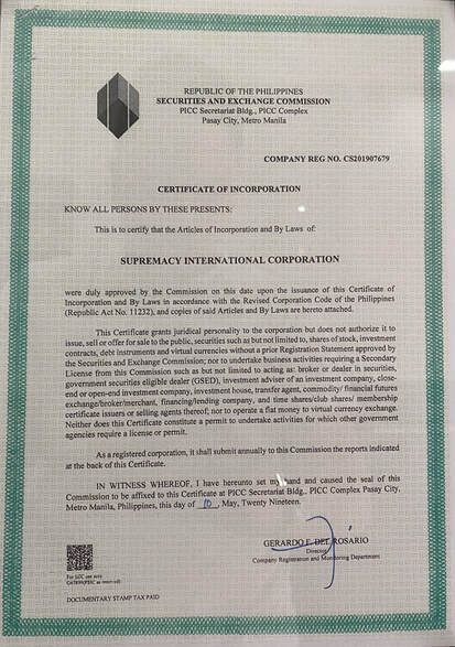 Supremacy International Corporation Legalities Business Permits License about company Official Website Main Office